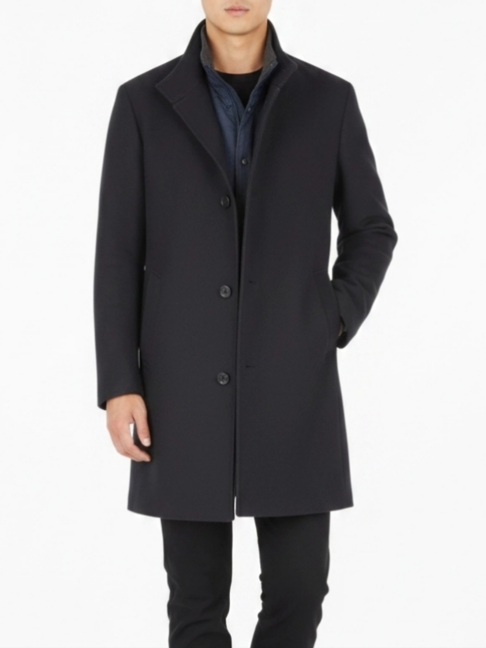 Nordstrom Men's Cashmere & Wool Coat Sz 48R Navy Button Pockets Winter Career